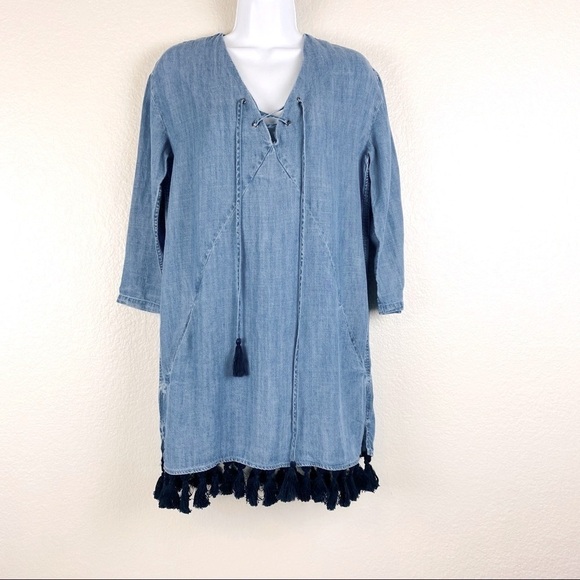 Rails Alicia Chambray Tassel Shift Dress Size XS - Picture 2 of 16